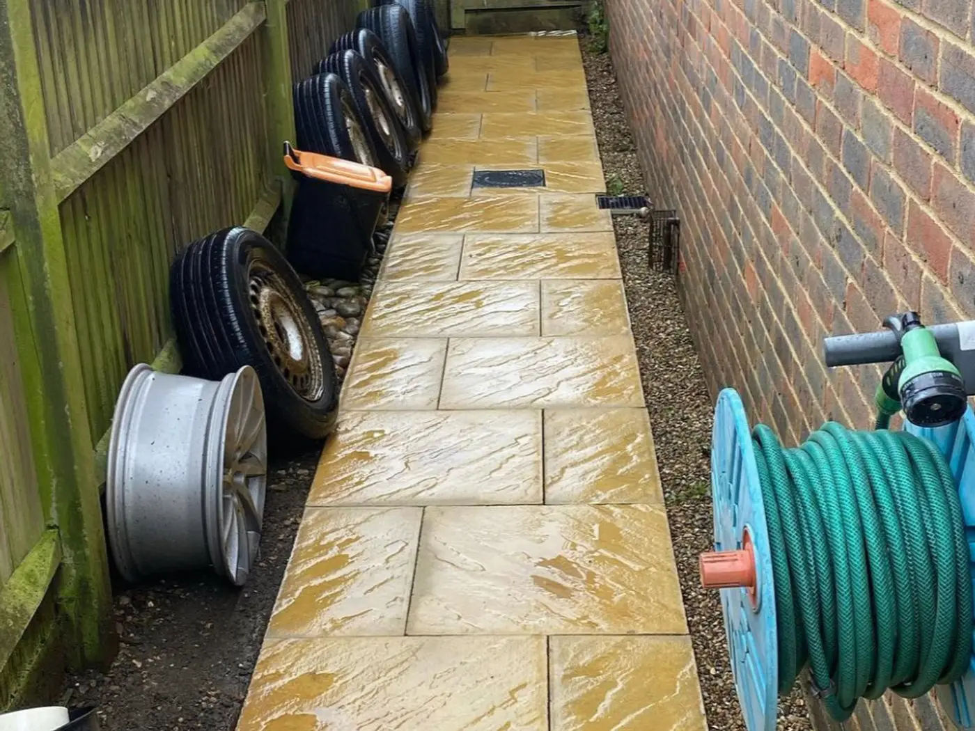 Sandstone pathway restored after pressure washing